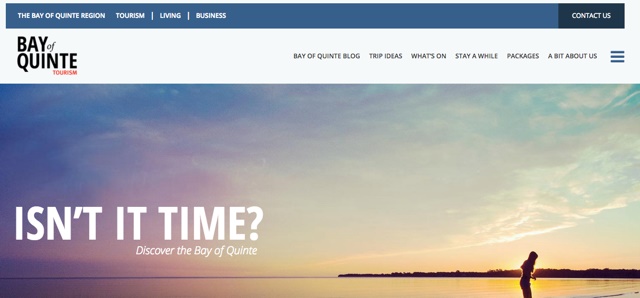 The future version of the Bay of Quinte Tourism home page, designed to be a high impact reflection of the brand's qualities, and to align with the marketing and development strategy Engagers recommended. 